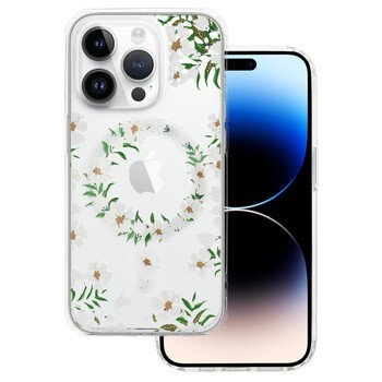 Husa Spate Silicon Tel Protect MagSafe pentru iPhone 15 Floral Verde thumb
