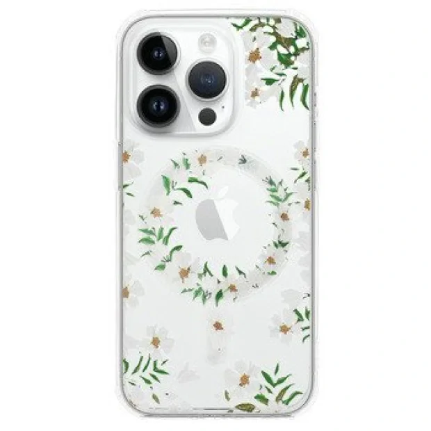 Husa Spate Silicon Tel Protect MagSafe pentru iPhone 15 Floral Verde