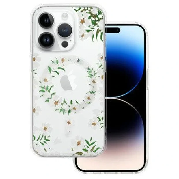 Husa Spate Silicon Tel Protect MagSafe pentru iPhone 15 Pro Max Floral Verde