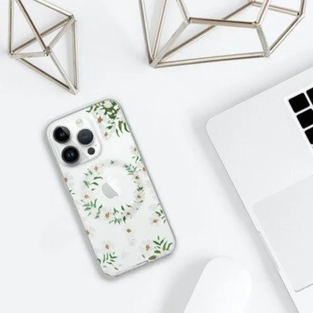 Husa Spate Silicon Tel Protect MagSafe pentru iPhone 15 Pro Max Floral Verde
