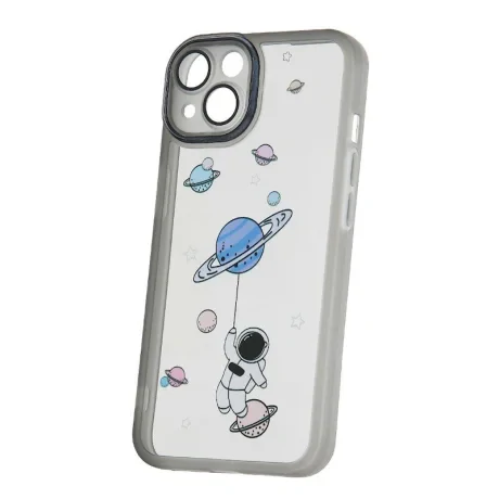 Husa Spate Silicon Ultra Trendy pentru iPhone 15 Space 2 Negru/Transparent