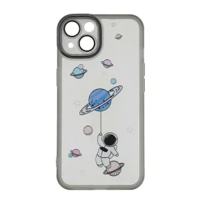 Husa Spate Silicon Ultra Trendy pentru iPhone 15 Space 2 Negru/Transparent