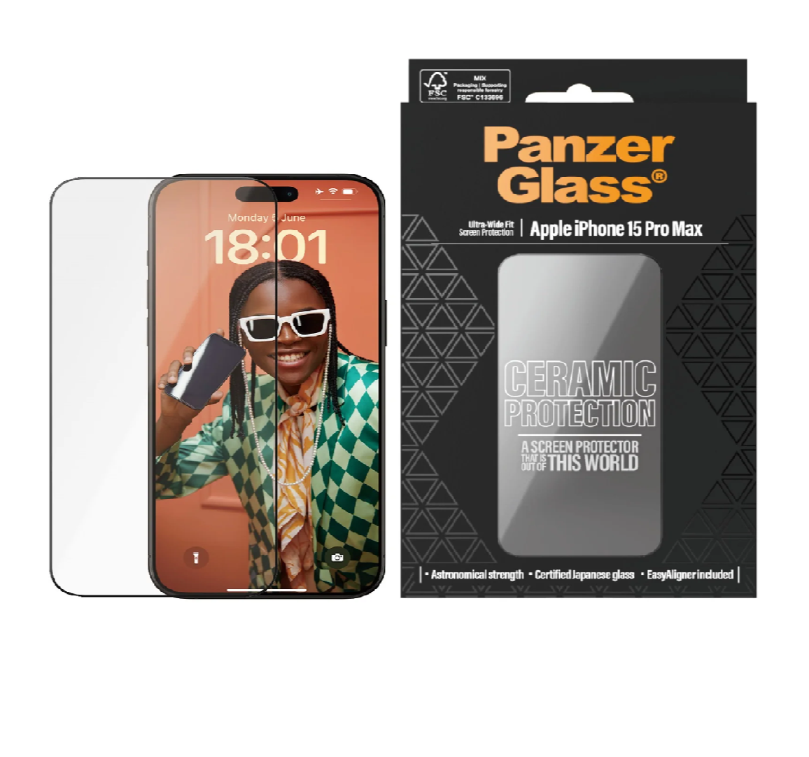 Folie Sticla Ceramic Protection PanzerGlass pentru iPhone 15 Pro Max Negru thumb