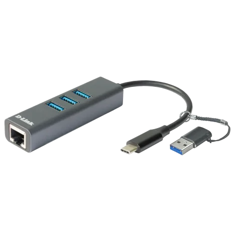 ADAPTOR RETEA D-LINK, extern, USB-C, port RJ-45 Gigabit, 3 x USB SuperSpeed 3.0 port, adaptor USB-A inclus &quot;DUB-2332&quot; (timbru verde 0.18 lei)