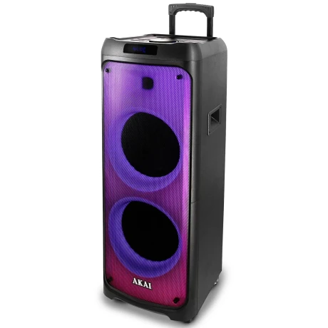 Boxa portabila AKAI, tip troller, 100 W RMS, Bluetooth 5.0, joc lumini, USB, microfon, telecomanda, negru, &quot;PARTY SPEAKER 1010&quot; (timbru verde 40 lei)