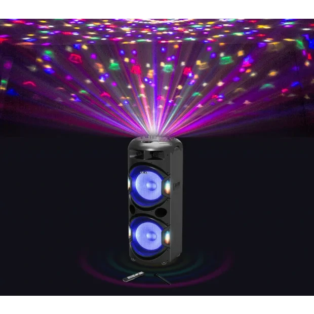 Boxa  portabila AKAI, compact 2.0, RMS 350W, Micro SD card, microfon wireless, Bluetooth, conector Bluetooth, USB, negru, &quot;DJ-Y5L&quot; (timbru verde 40.00 lei)