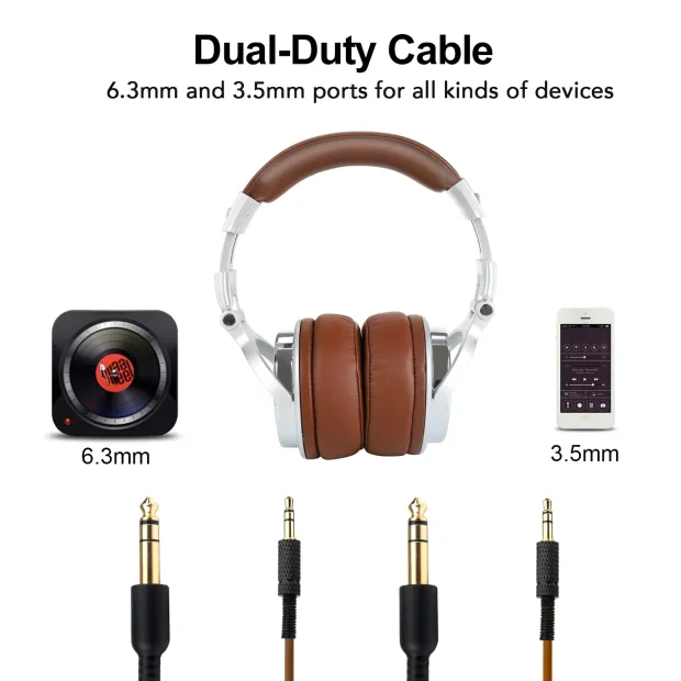 Casca OneOdio cu fir detasabil, tip over ear, utilizare profesionala, DJ, conectare prin Jack 3.5 mm | Jack 6.35 mm, difuzor 50 mm, impedanta 32 Ohm, argintiu | maro, &quot;Pro30&quot; (timbru verde 0.8lei)