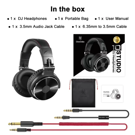 Casca OneOdio cu fir detasabil, tip over ear, utilizare profesionala, DJ, conectare prin Jack 3.5 mm | Jack 6.35 mm, difuzor 50 mm, impedanta 32 Ohm, negru, &quot;Pro10-Black&quot; (timbru verde 0.8lei)