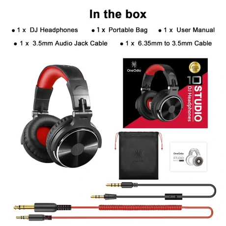 Casca OneOdio cu fir detasabil, tip over ear, utilizare profesionala, DJ, conectare prin Jack 3.5 mm | Jack 6.35 mm, difuzor 50 mm, impedanta 32 Ohm, rosu, &quot;Pro10-Red&quot; (timbru verde 0.8lei)