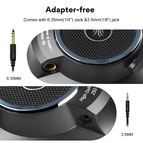 Casca OneOdio cu fir detasabil, tip over ear, utilizare profesionala, multimedia, conectare prin Jack 3.5 mm, difuzor 40 mm, impedanta 250 Ohm, negru, &quot;Monitor-80&quot; (timbru verde 0.8lei)