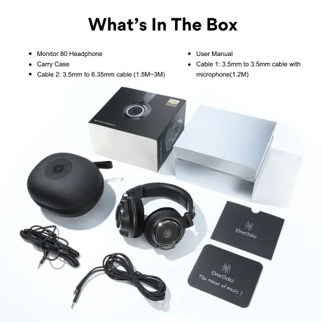 Casca OneOdio cu fir detasabil, tip over ear, utilizare profesionala, multimedia, conectare prin Jack 3.5 mm, difuzor 40 mm, impedanta 250 Ohm, negru, &quot;Monitor-80&quot; (timbru verde 0.8lei)