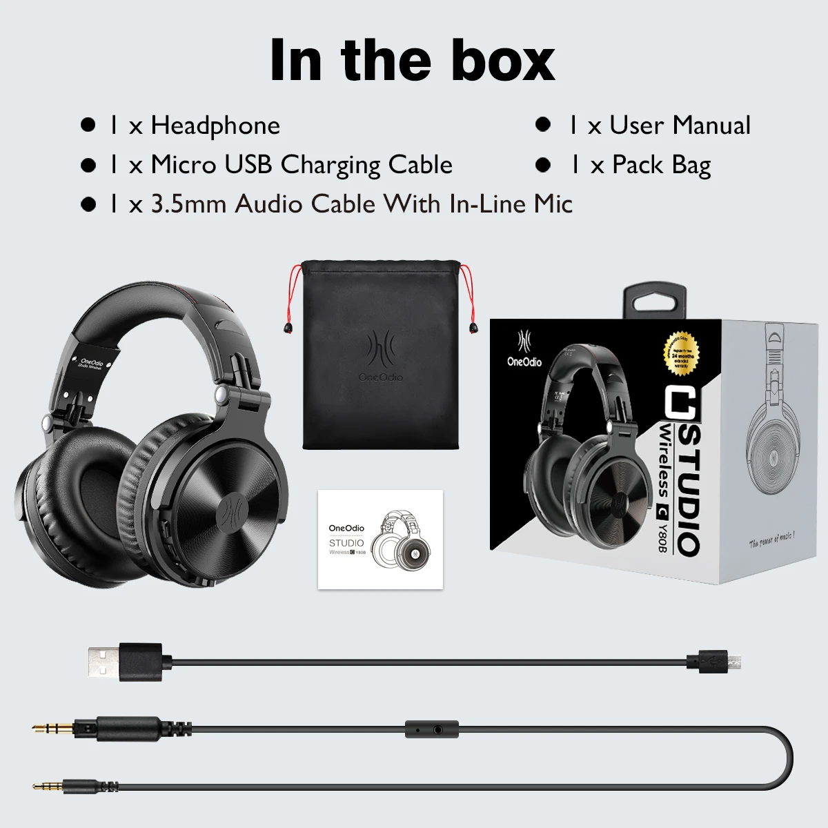 Casca OneOdio wireless, cu fir, tip over ear, utilizare multimedia, conectare prin Bluetooth 5.0 | Jack 3.5 mm | Jack 6.35 mm, difuzor 50 mm, impedanta 32 Ohm, acumulator 1000 mAh, negru, "Pro-C-Black" (timbru verde 0.8lei) thumb