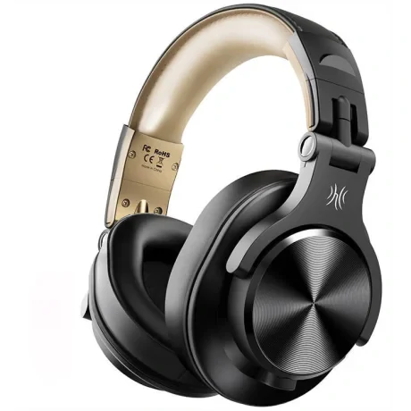 Casca OneOdio wireless, cu fir, tip over ear, utilizare multimedia, DJ, conectare prin Bluetooth 5.2 | Jack 3.5 mm | Jack 6.35 mm, difuzor 40 mm, impedanta 32 Ohm, acumulator 650 mAh, negru | auriu, &quot;Fusion-A70-Black-Gold&quot; (timbru verde 0.8lei)