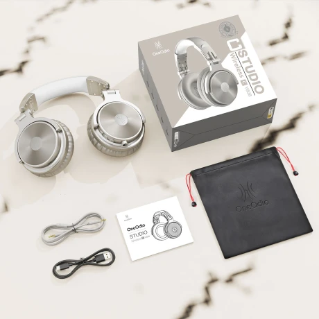 Casca OneOdio wireless, cu fir, tip over ear, utilizare multimedia, gaming, conectare prin Bluetooth 5.0 | Jack 3.5 mm | Jack 6.35 mm, difuzor 50 mm, impedanta 32 Ohm, acumulator 1000 mAh, argintiu, &quot;Pro-C-Silver&quot; (timbru verde 0.8lei)