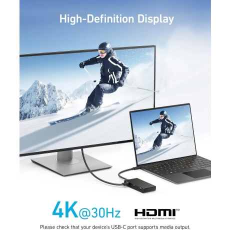 DOCKING Station Anker 5-in-1, porturi: HDMI (M) 4K 30Hz, 2 x USB 3.2 gen 1, USB Type-C, PD 100W, conectare prin USB Type-C (T), rata transfer 5 Gbps, ABS, negru, &quot;A8356G11&quot; (timbru verde 0.18 lei) - 0194644125639