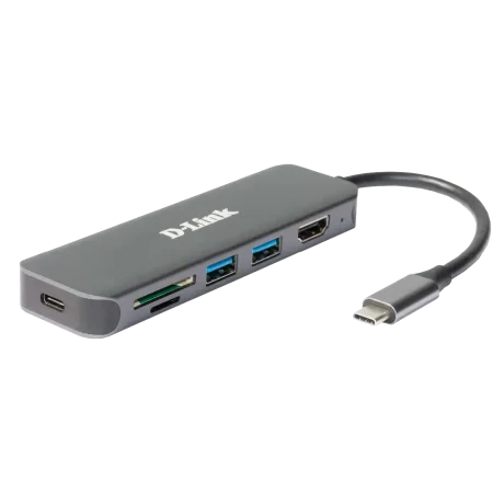 HUB extern D-LINK, porturi 2 x SuperSpeed USB 3.0, 1 x USB-C with data sync &amp; power delivery up to 60W, 1 x HDMI 4k,Dual-Slot SD/microSD/SDHC/SDXC Card Reader, conectare prin USB Type C, cablu 10 cm, metalic, argintiu &quot;DUB-2327&quot; (include TV 0.8lei)