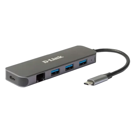 HUB extern D-LINK, porturi 3 x SuperSpeed USB 3.0, 1 x USB-C with data sync &amp;amp; power delivery up to 60W, 1 x RJ-45 Gigabit, conectare prin USB Type C, cablu 10 cm, metalic, argintiu &quot;DUB-2334&quot; (timbru verde 0.8 lei)