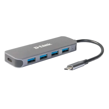 HUB extern D-LINK, porturi 3 x SuperSpeed USB 3.0, 1 x with Quick Charge, 1 x USB-C (Thunderbolt 3) port with data sync 60W, conectare prin USB Type C, cablu 10 cm, metalic, argintiu &quot;DUB-2340&quot; (timbru verde 0.8 lei)