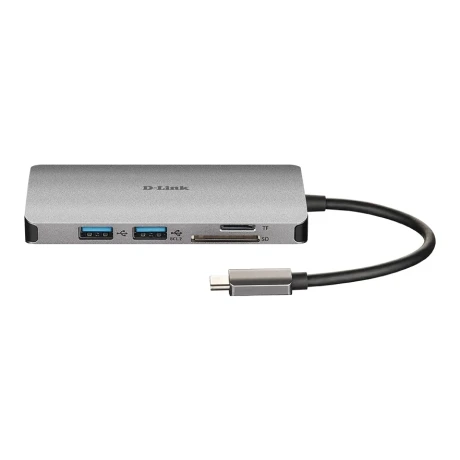 HUB extern D-LINK, porturi SD/microSD Dual Card Reader x 1, USB 3.0 x 2, HDMI x 1, USB Type C x 1, conectare prin USB Type C, cablu 15 cm, argintiu &quot;DUB-M610&quot; (timbru verde 0.8 lei)