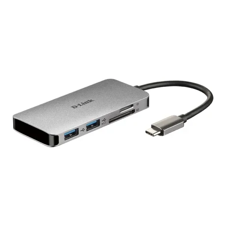 HUB extern D-LINK, porturi SD/microSD Dual Card Reader x 1, USB 3.0 x 2, HDMI x 1, USB Type C x 1, conectare prin USB Type C, cablu 15 cm, argintiu &quot;DUB-M610&quot; (timbru verde 0.8 lei)