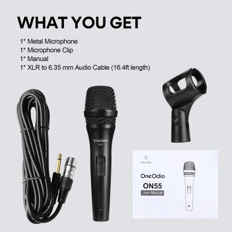 Microfon OneOdio, cu fir, conectare prin Jack 6.35 mm, sensibilitate -53±2dB, impedanta 450 Ohm, metal, negru, &quot;ON55&quot; (timbru verde 0.18lei)
