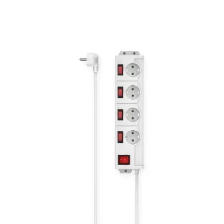 Power Strip, 4-Way, 90°, Individually Switchable, Wall Mounting, 1.4 m, whi