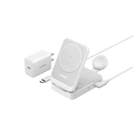 STATIE incarcare wireless Anker &quot;MagGo&quot; 15W, 3-in-1, 3 x wireless, alb, &quot;B25M1321&quot;