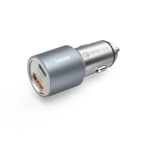 Car Fast Charger, 1x USB-C PD, 1x USB-A QC, 38 W, Metal