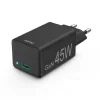 Fast Charger, USB-C, PD/QualcommR/GaN, Mini-Charger, 45 W, black