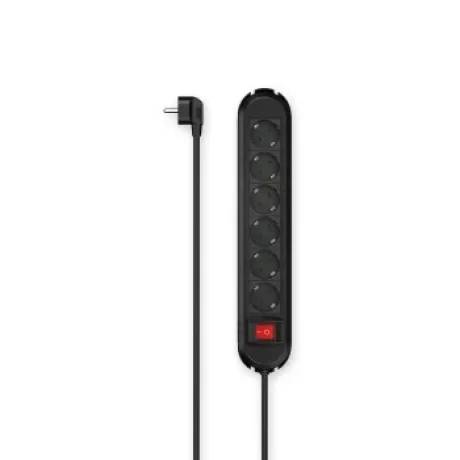 Power Strip, 6-Way, Switch, Wall Mounting, 1.5 m, black