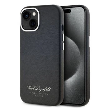Karl Lagerfeld Grained PU Hotel RSG Zadni Kryt pro iPhone 15 Black thumb