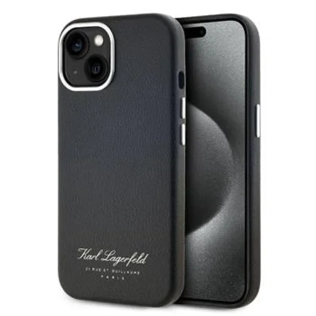 Karl Lagerfeld Grained PU Hotel RSG Zadni Kryt pro iPhone 15 Black