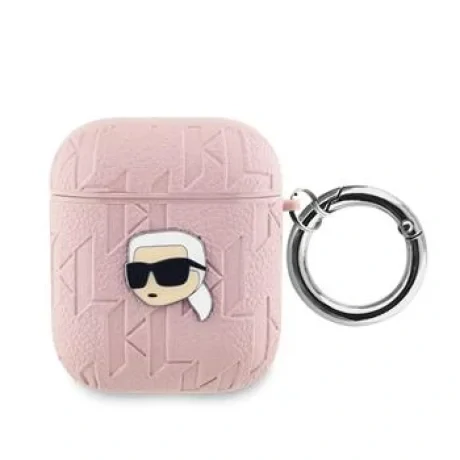 Husa Karl Lagerfeld PU Embossed Karl Head pentru  AirPods 1/2 Pink