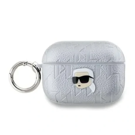 Husa Karl Lagerfeld PU Embossed Karl Head pentru AirPods Pro 2 Silver