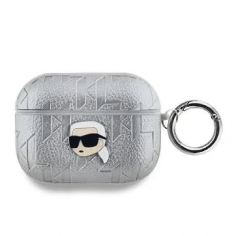 Husa Karl Lagerfeld PU Embossed Karl Head pentru AirPods Pro Silver