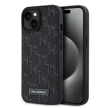 Husa Spate Karl Lagerfeld PU Leather Monogram Metal Logo Magsafe pentru iPhone 15 Negru thumb