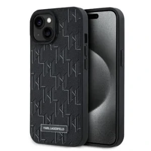 Husa Spate Karl Lagerfeld PU Leather Monogram Metal Logo Magsafe pentru iPhone 15 Negru