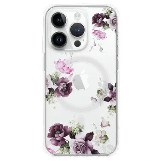 Husa Spate Silicon Tel Protect MagSafe pentru iPhone 15 Floral Transparent