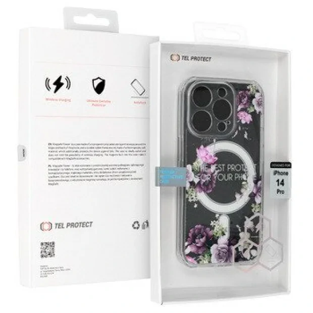 Husa Spate Silicon Tel Protect MagSafe pentru iPhone 15 Floral Transparent
