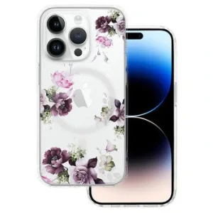 Husa Spate Silicon Tel Protect MagSafe pentru iPhone 15 Floral Transparent