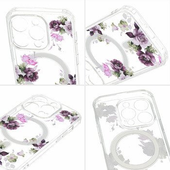 Husa Spate Silicon Tel Protect MagSafe pentru iPhone 15 Floral Transparent thumb