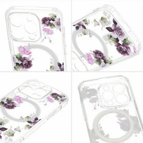 Husa Spate Silicon Tel Protect MagSafe pentru iPhone 15 Floral Transparent