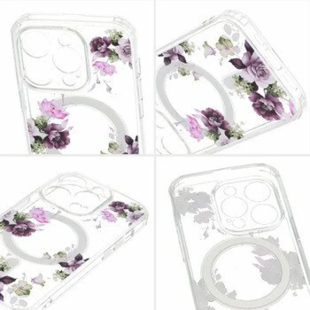 Husa Spate Silicon Tel Protect MagSafe pentru iPhone 15 Floral Transparent