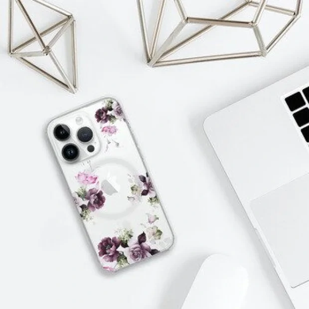Husa Spate Silicon Tel Protect MagSafe pentru iPhone 15 Floral Transparent