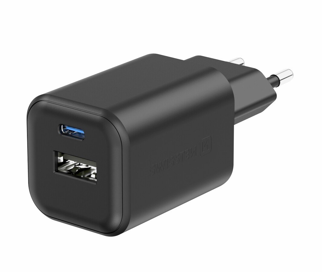 Incarcator Retea Swissten Gan 1x USB-C 45W PD+1XUSB-A 18W Negru thumb