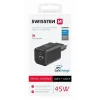 Incarcator Retea Swissten Gan 1x USB-C 45W PD+1XUSB-A 18W Negru