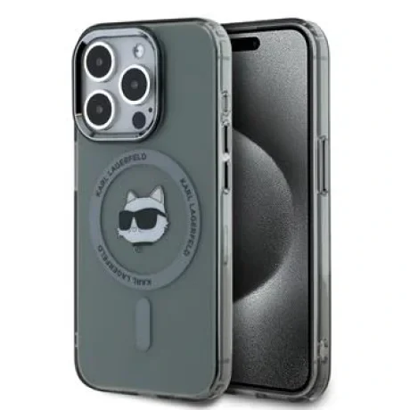 Karl Lagerfeld IML Choupette Head Metal Frame MagSafe pentru iPhone 15 Pro Max Negru