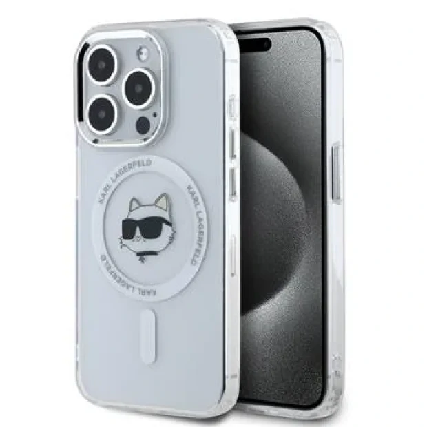 Karl Lagerfeld IML Choupette Head Metal Frame MagSafe pentru iPhone 15 Pro Max Transparent