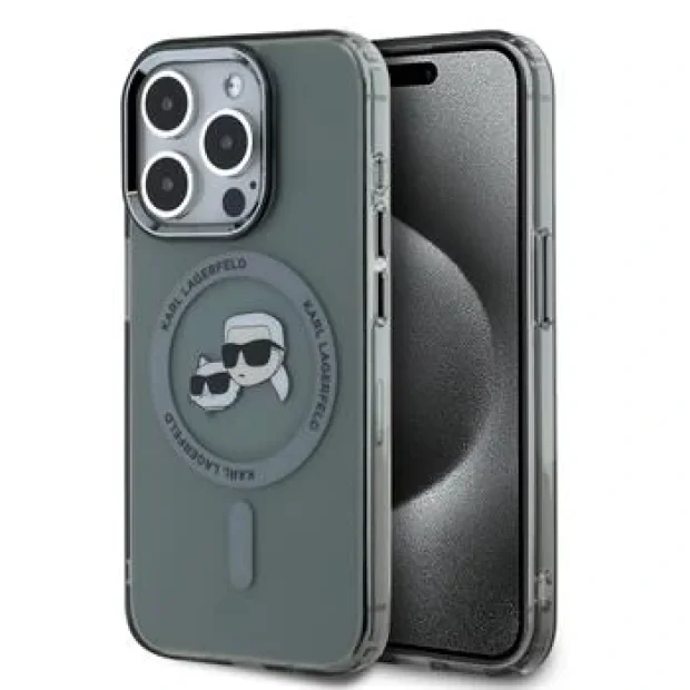 Husa Karl Lagerfeld IML K&amp;CH Heads Metal Frame MagSafe pentru iPhone 15 Pro Negru