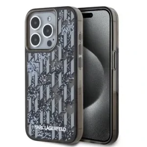 Husa Spate Karl Lagerfeld Liquid Glitter Monogram Gradient pentru iPhone 15 Pro Max Negru